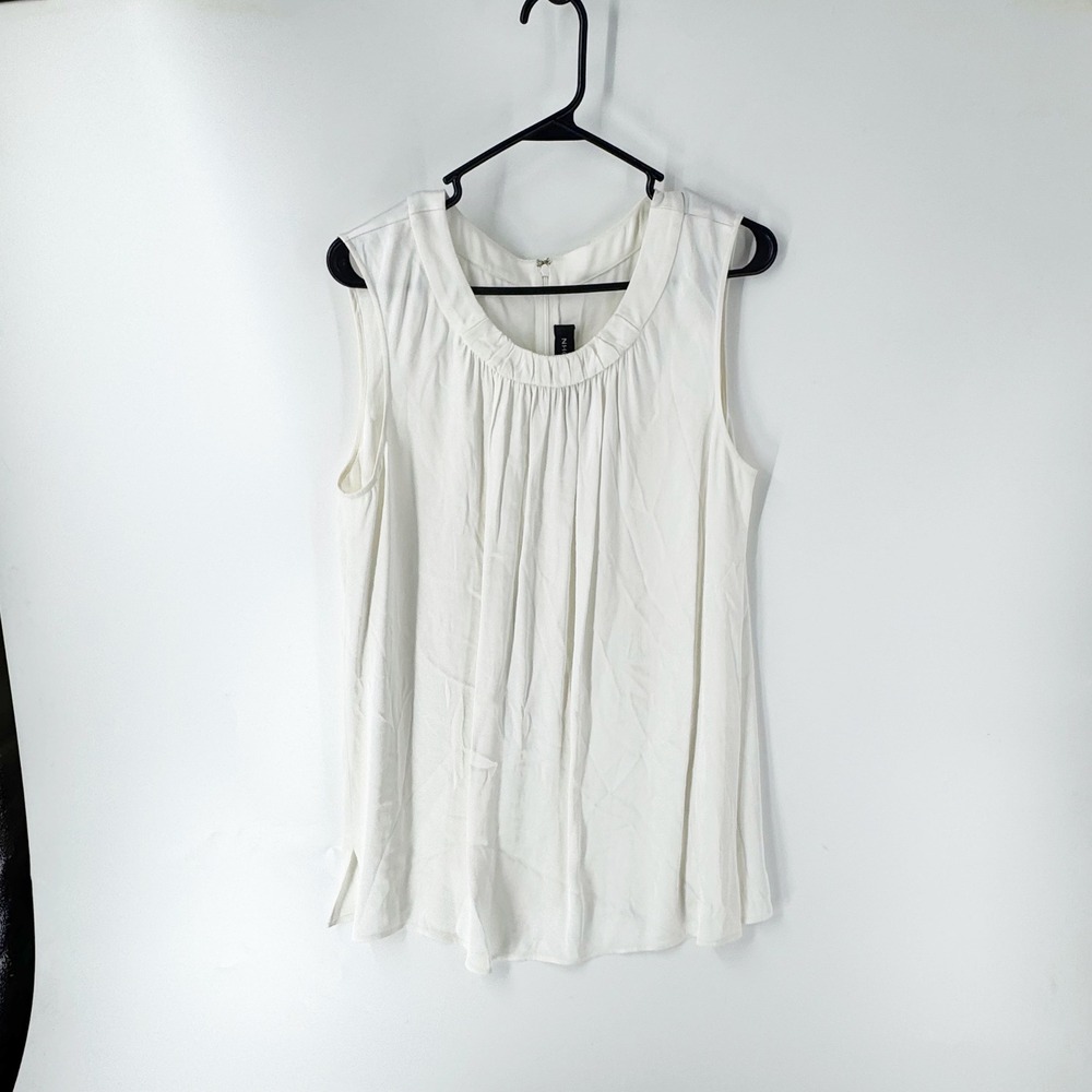 St. John Womens White Sleeveless Pleated Neck Blouse Top Size L FA 16 GRP 1